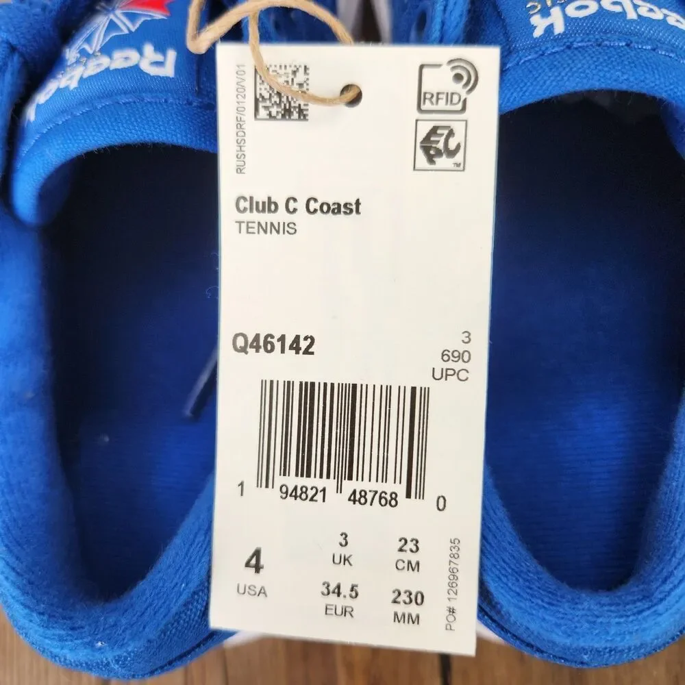 Reebok Club C Coast Kids Sz 4 Blue White Streetwear Tennis Sneakers Shoes Q46142